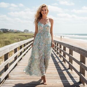 NWT Aqua from Bloomingdales Crepe Maxi Sundress Summer Vacation Resortwear